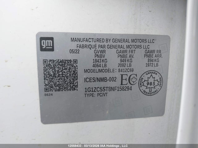 1G1ZC5ST8NF158294 Chevrolet MALIBU LS