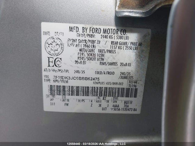 Продажа на аукционе авто 2011 Ford Edge Sel, vin: 2FMDK3JC6BBB62475, номер лота: 12558440