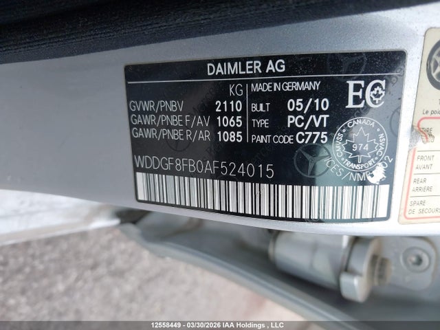 12558449 :رقم المزاد ، WDDGF8FB0AF524015 vin ، 2010 Mercedes-benz C 250 4matic مزاد بيع