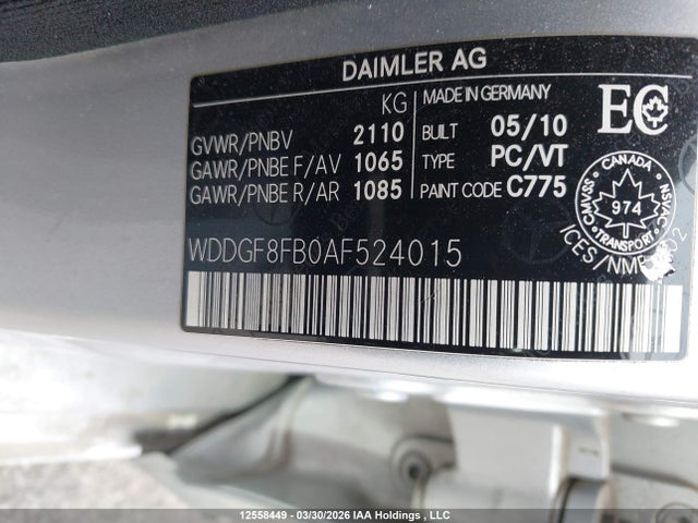 12558449 :رقم المزاد ، WDDGF8FB0AF524015 vin ، 2010 Mercedes-benz C 250 4matic مزاد بيع
