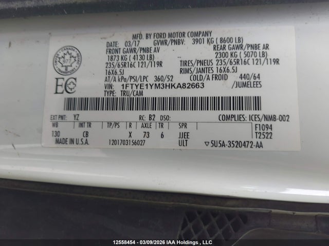 1FTYE1YM3HKA82663 Ford Transit-150