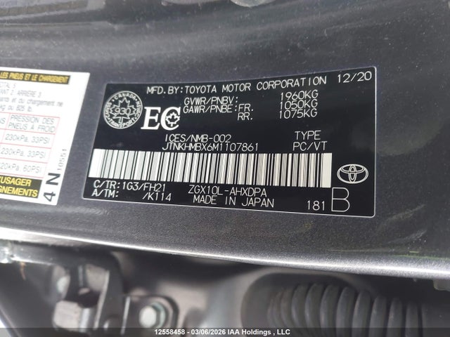 Aukcja sprzedaży 2021 Toyota C-hr Le, vin: JTNKHMBX6M1107861, numer aukcji: 12558458