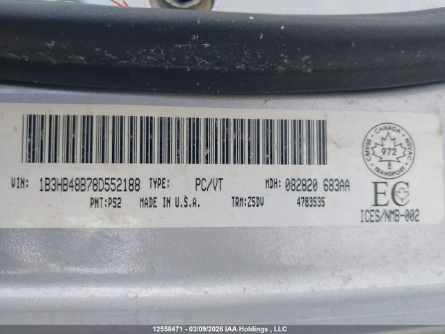 12558471 :رقم المزاد ، 1B3HB48B78D552188 vin ، 2008 Dodge Caliber Sxt مزاد بيع