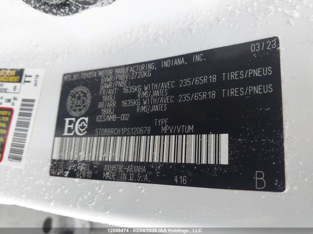 2023 Toyota Highlander Hybrid Hybrid მანქანა იყიდება აუქციონზე, vin: 5TDBBRCH1PS120678, აუქციონის ნომერი: 12558474