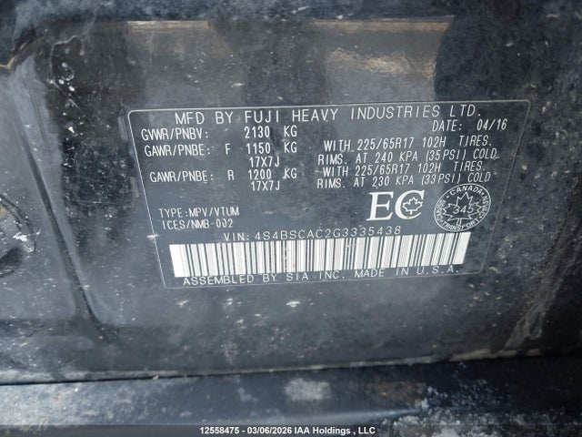 4S4BSCAC2G3335438 Subaru Legacy Outback