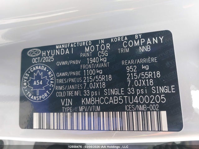 Продаж на аукціоні авто 2026 Hyundai Kona Preferred Awd With Trend Package, vin: KM8HCCAB5TU400205, номер лоту: 12558476