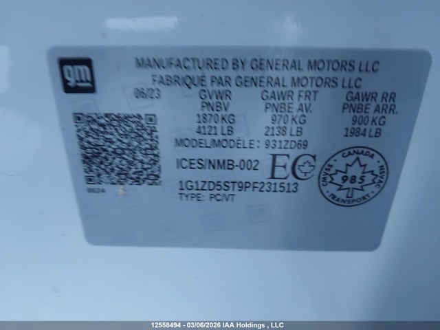 12558494 :رقم المزاد ، 1G1ZD5ST9PF231513 vin ، 2023 Chevrolet Malibu 1lt مزاد بيع