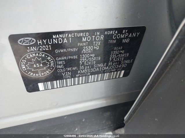 KM8S3DA10MU003490 Hyundai Santa Fe Sel Premium