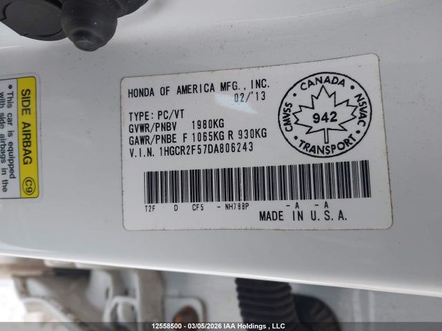 Продаж на аукціоні авто 2013 Honda Accord Sport, vin: 1HGCR2F57DA806243, номер лоту: 12558500