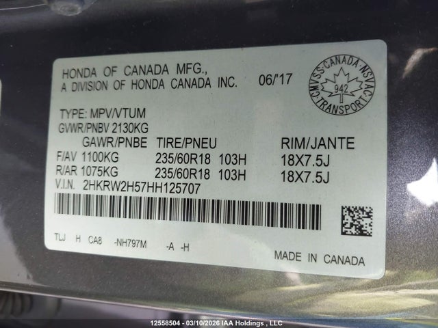 Honda CR-V EX 2017 2HKRW2H57HH125707 Image 9