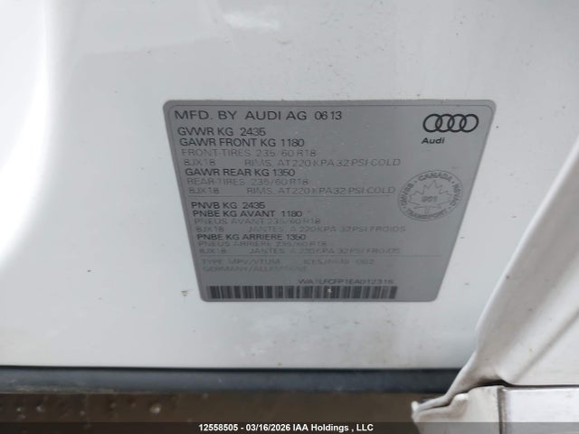 Aukcja sprzedaży 2014 Audi Q5 Premium Plus, vin: WA1LFCFP1EA012316, numer aukcji: 12558505