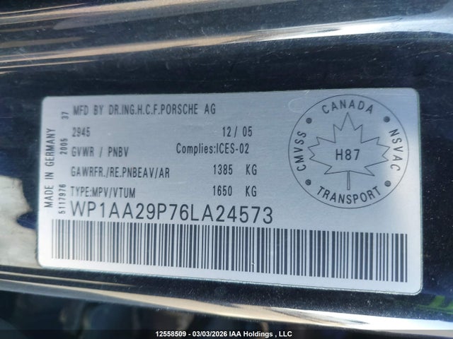 Aukcja sprzedaży 2006 Porsche Cayenne, vin: WP1AA29P76LA24573, numer aukcji: 12558509