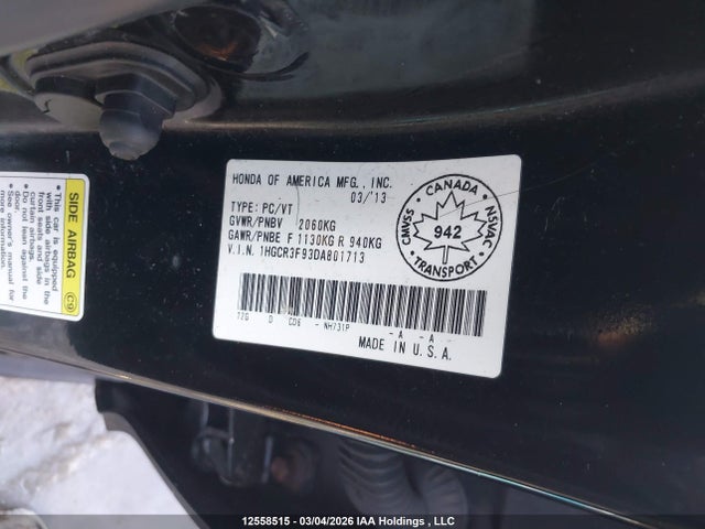 Aukcja sprzedaży 2013 Honda Accord Touring, vin: 1HGCR3F93DA801713, numer aukcji: 12558515