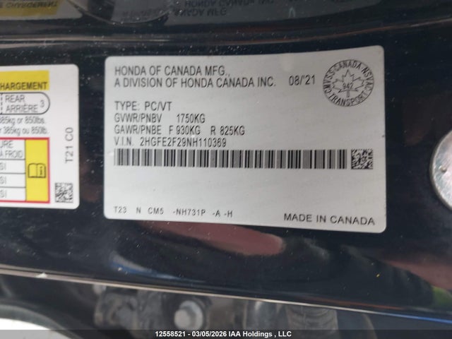 Продажа на аукционе авто 2022 Honda Civic Lx, vin: 2HGFE2F29NH110369, номер лота: 12558521