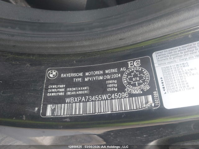 Aukcja sprzedaży 2005 Bmw X3 2.5i, vin: WBXPA73455WC45096, numer aukcji: 12558525