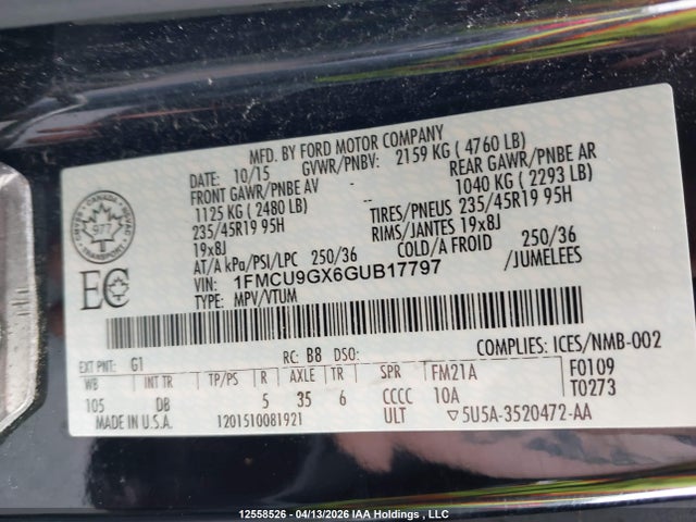 1FMCU9GX6GUB17797 Ford ESCAPE SE