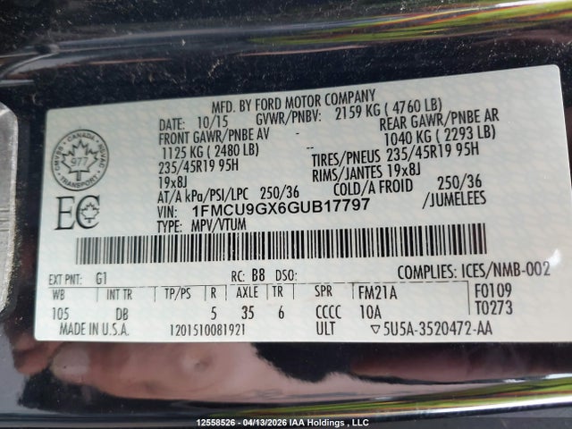 1FMCU9GX6GUB17797 Ford ESCAPE SE