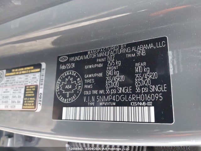 5NMP4DGL6RH016095 Hyundai Santa Fe Limited