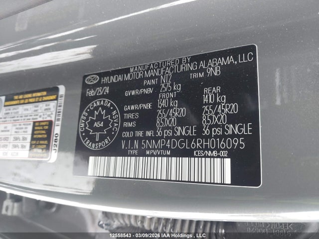 5NMP4DGL6RH016095 Hyundai Santa Fe Limited