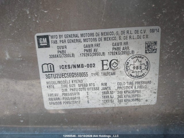 3GTU2UEC5EG560055 GMC Sierra K1500 Sle
