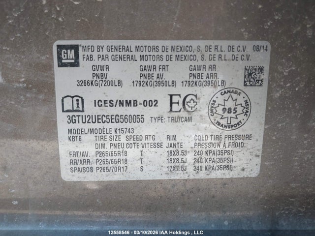 3GTU2UEC5EG560055 GMC Sierra K1500 Sle