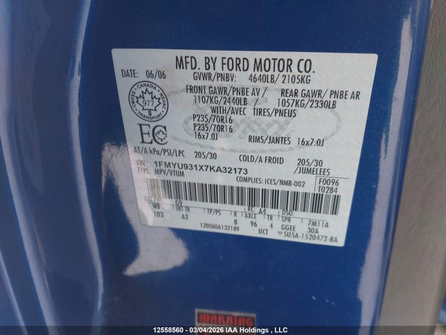 Aukcja sprzedaży 2007 Ford Escape Xlt, vin: 1FMYU931X7KA32173, numer aukcji: 12558560