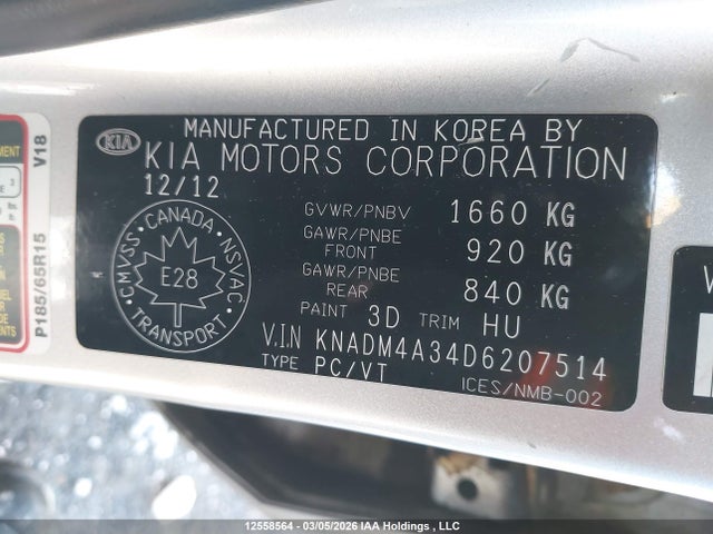 Продаж на аукціоні авто 2013 Kia Rio Lx, vin: KNADM4A34D6207514, номер лоту: 12558564