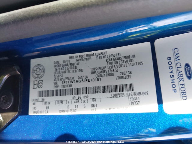 1FTFW1RG5JFE70151 Ford F150 Raptor