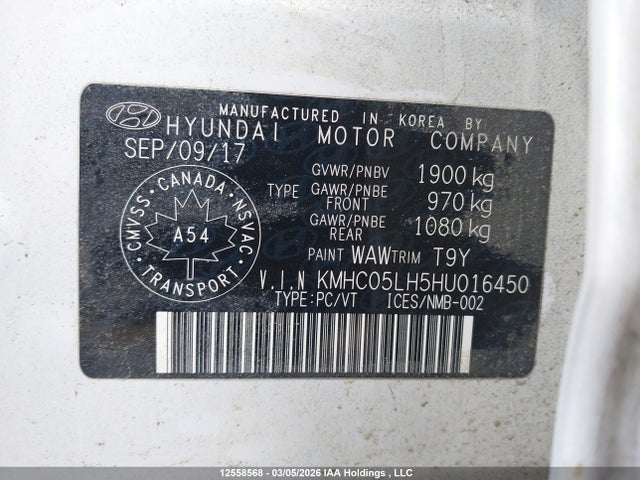 KMHC05LH5HU016450 Hyundai Ioniq Limited