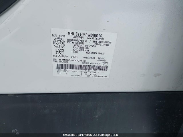 1FM5K8DH8GGC74431 Ford EXPLORER XLT