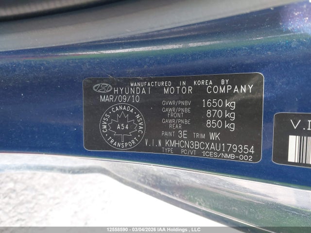 Продаж на аукціоні авто 2010 Hyundai Accent Se, vin: KMHCN3BCXAU179354, номер лоту: 12558590