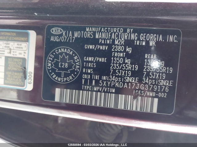 5XYPKDA17JG379176 KIA Sorento Sx/sx Limited