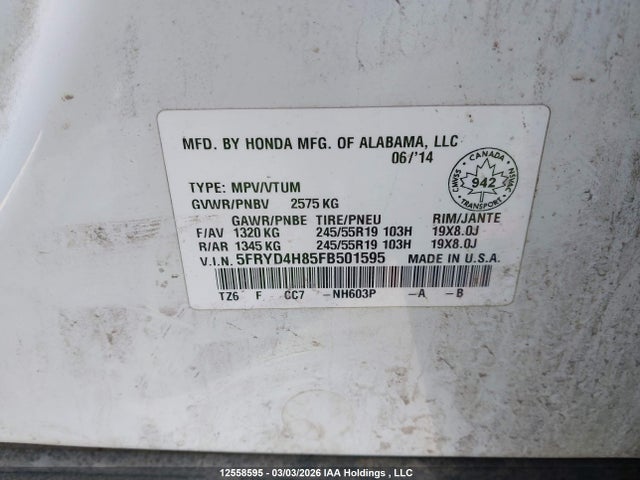 2015 Acura Mdx Elite Package მანქანა იყიდება აუქციონზე, vin: 5FRYD4H85FB501595, აუქციონის ნომერი: 12558595