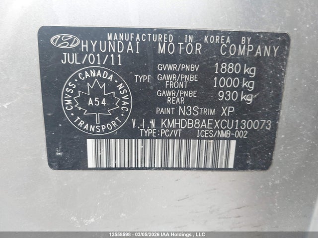 Aukcja sprzedaży 2012 Hyundai Elantra Touring Gl, vin: KMHDB8AEXCU130073, numer aukcji: 12558598