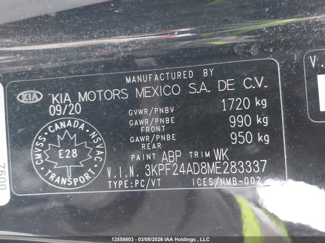 2021 Kia Forte Fe/lxs მანქანა იყიდება აუქციონზე, vin: 3KPF24AD8ME283337, აუქციონის ნომერი: 12558603