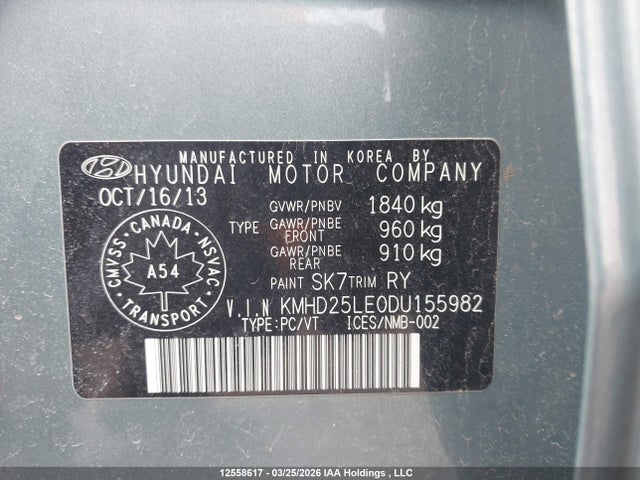 12558617 :رقم المزاد ، KMHD25LE0DU155982 vin ، 2013 Hyundai Elantra مزاد بيع