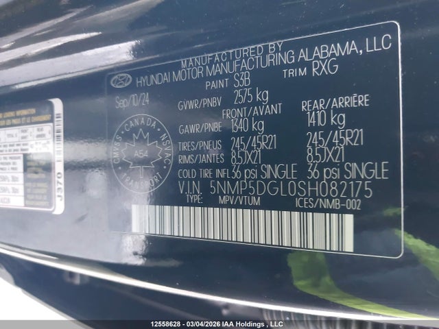 12558628 :رقم المزاد ، 5NMP5DGL0SH082175 vin ، 2025 Hyundai Santa Fe مزاد بيع