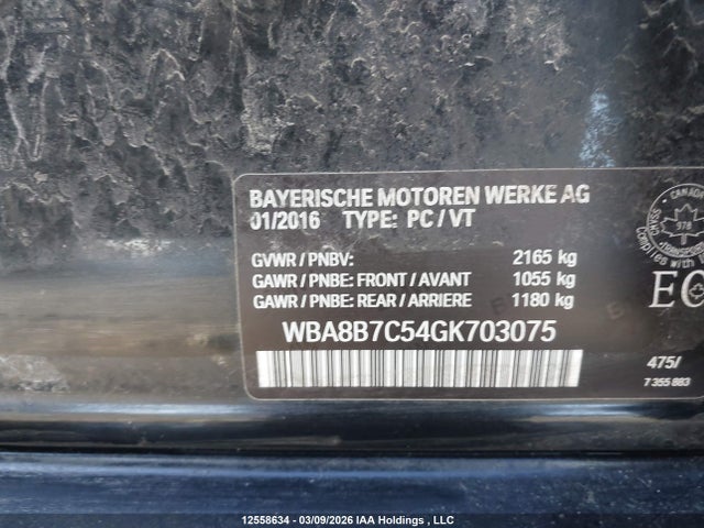 2016 Bmw 340 Xi მანქანა იყიდება აუქციონზე, vin: WBA8B7C54GK703075, აუქციონის ნომერი: 12558634