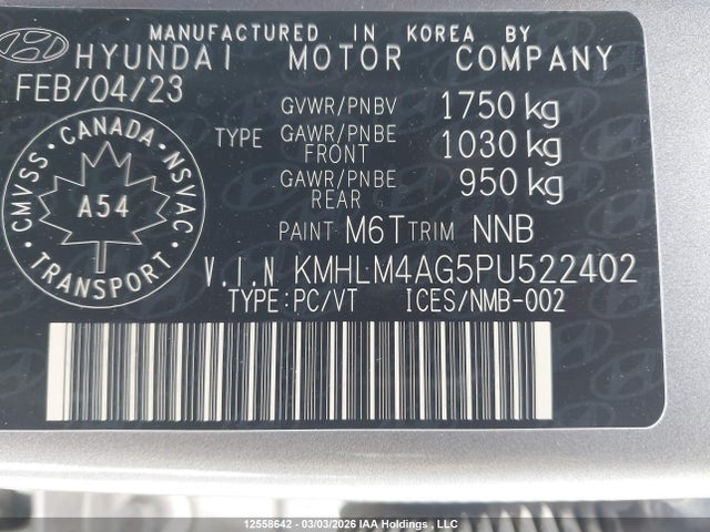 KMHLM4AG5PU522402 Hyundai ELANTRA SEL