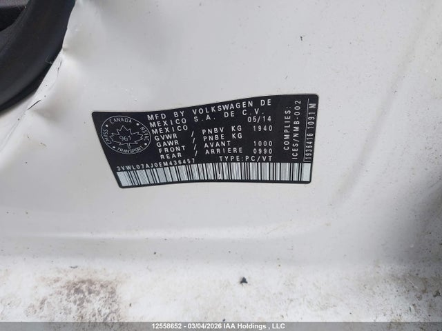 12558652 :رقم المزاد ، 3VWL07AJ0EM436457 vin ، 2014 Volkswagen Jetta 1.8 Tsi Highline مزاد بيع