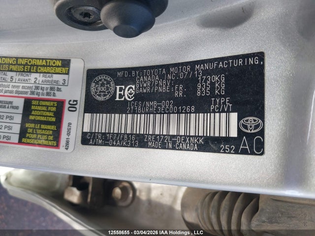 12558655 :رقم المزاد ، 2T1BURHE3EC001268 vin ، 2014 Toyota Corolla Le مزاد بيع