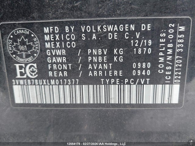 3VWEB7BUXLM017377 Volkswagen Jetta Highline