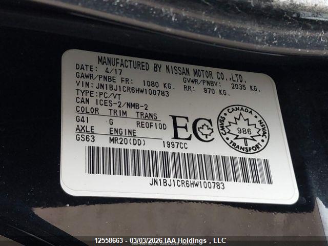 JN1BJ1CR6HW100783 Nissan Qashqai S/sl/sv