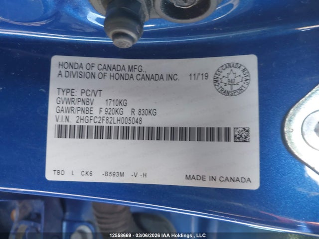 Aukcja sprzedaży 2020 Honda Civic Sport, vin: 2HGFC2F82LH005048, numer aukcji: 12558669