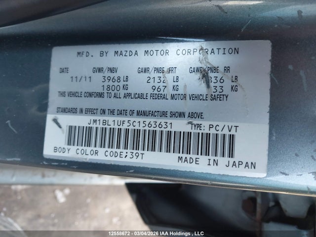 Aukcja sprzedaży 2012 Mazda Mazda3, vin: JM1BL1UF5C1563631, numer aukcji: 12558672