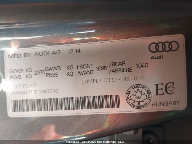 Продажа на аукционе авто 2015 Audi A3 Premium, vin: WAUBFRFF8F1087010, номер лота: 12558682