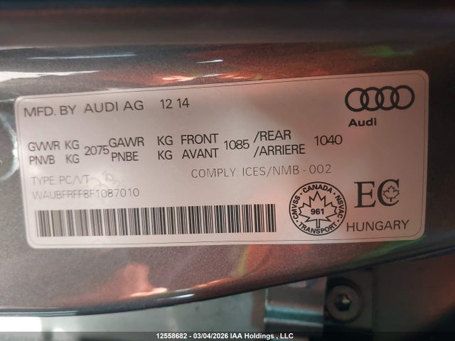 Продажа на аукционе авто 2015 Audi A3 Premium, vin: WAUBFRFF8F1087010, номер лота: 12558682