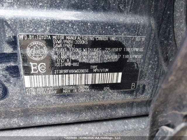 Aukcja sprzedaży 2019 Toyota Rav4 Xle, vin: 2T3R1RFVXKW039656, numer aukcji: 12558698