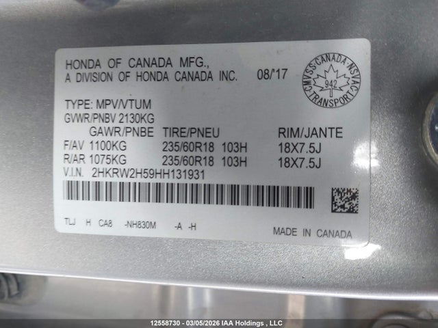 2HKRW2H59HH131931 Honda CR-V EX