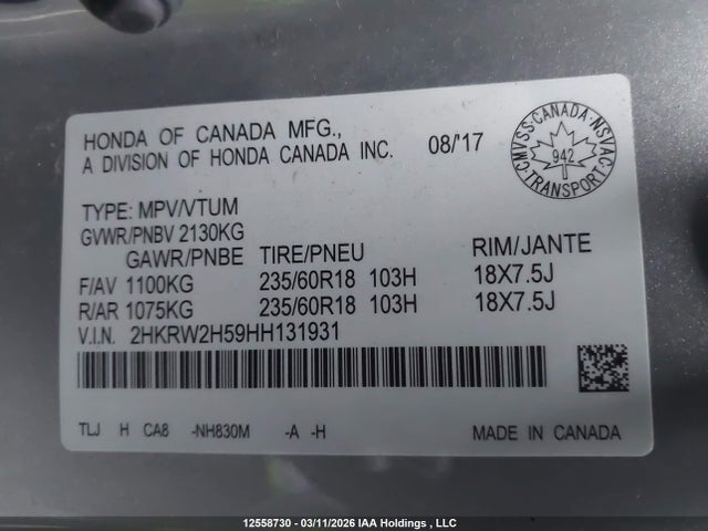 2HKRW2H59HH131931 Honda CR-V EX
